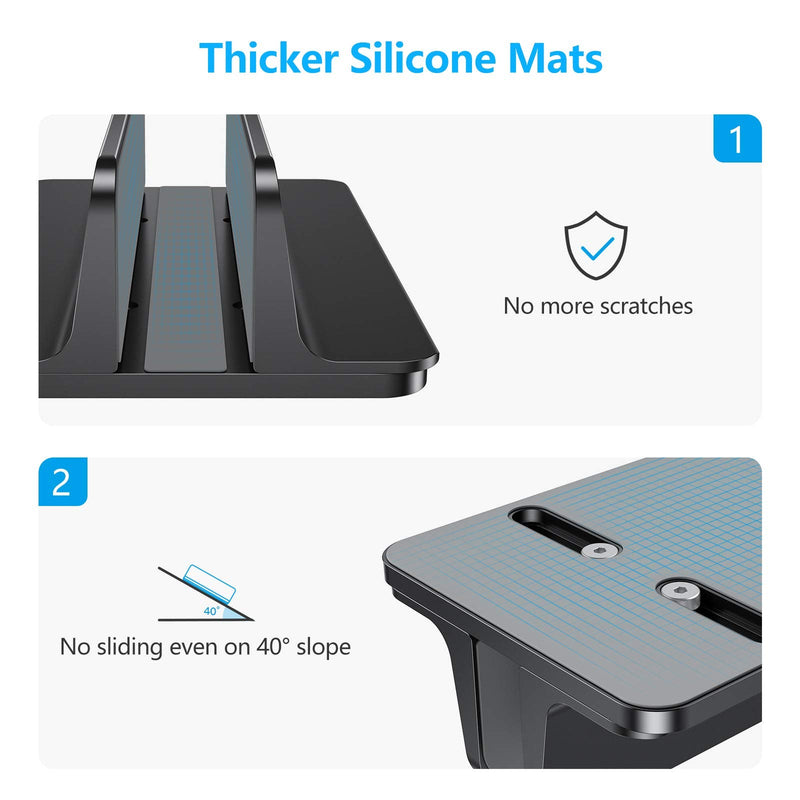 Vertical Laptop Stand Holder, OMOTON Desktop Aluminum MacBook Stand with Adjustable Dock Size, Fits All MacBook, Surface, Chromebook and Gaming Laptops (Up to 17.3 inches), Black