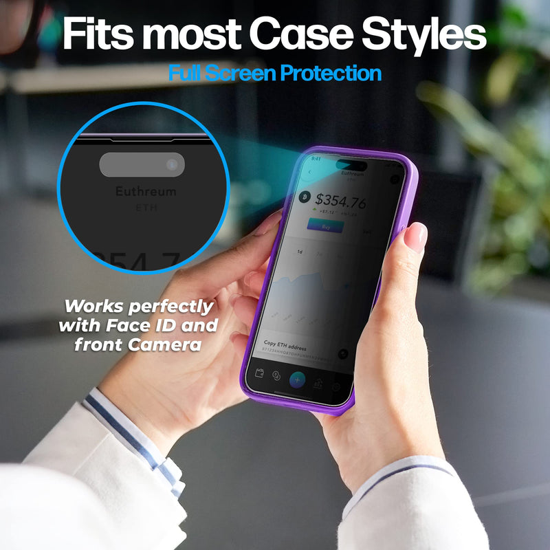 Power Theory Privacy Screen Protector for iPhone 14 Pro Tempered Glass Anti-Spy protection with Easy Install Tray