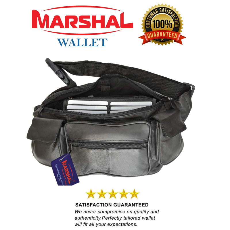 Private Label Large Black Genuine Lambskin Leather Fanny Pack Waist Bag with Cell Phone Pouch