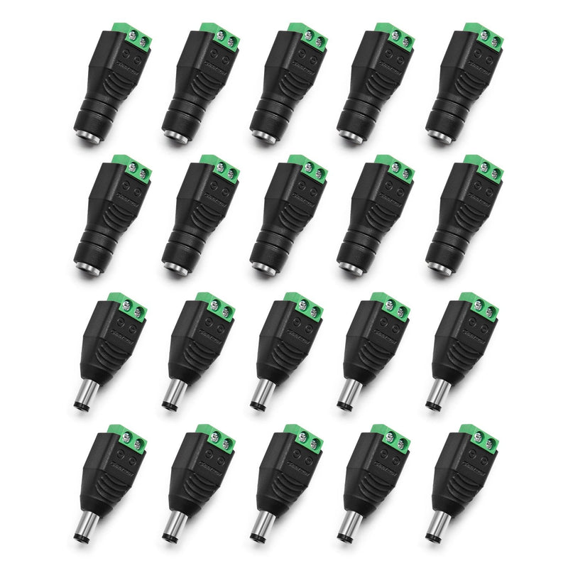 Chanzon （10 x Male + 10 x Female) 12V DC Power Connector 5.5mm x 2.1mm 24V Power Jack Socket for Led Strip CCTV Security Camera Cable Wire Ends 10Pcs Plug Barrel Adapter