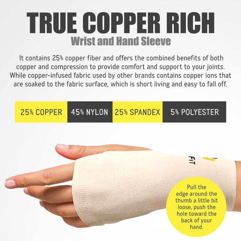 UptoFit Copper Wrist Compression Sleeve - Lightweight Breathable Wrist Support for Carpal Tunnel, Arthritis, Tendonitis, Bursitis and Wrist Sprain - Wrist Brace for Men & Women Skin/White Small (Pack of 1)