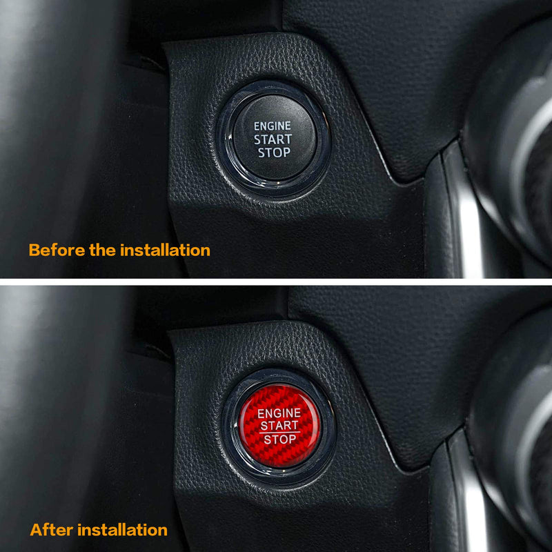 ramuel Compatible with Start Stop Button Cover Carbon Fiber Engine Key Sticker Trim Cover Push to Start Protective Film for Toyota (Red)