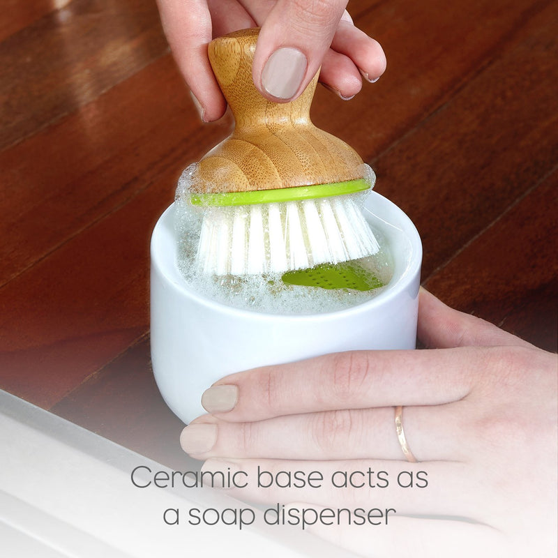 Full Circle Bubble Up Ergonomic Bamboo Handle, Dish Brush + Dispenser, Green