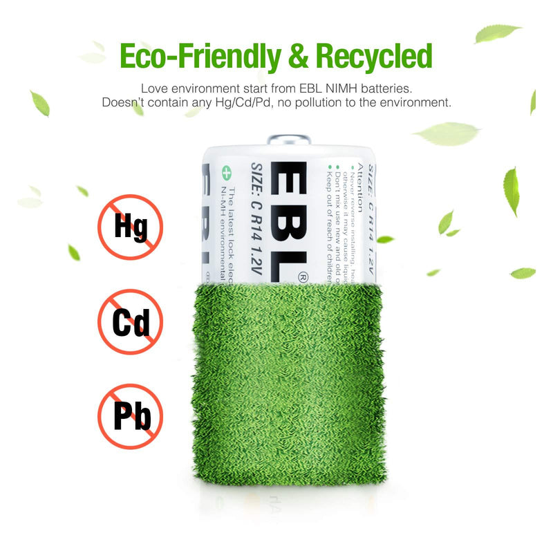 EBL C Size C Cell 5000mAh Ni-MH Rechargeable Batteries, Pack of 2 2 Pack