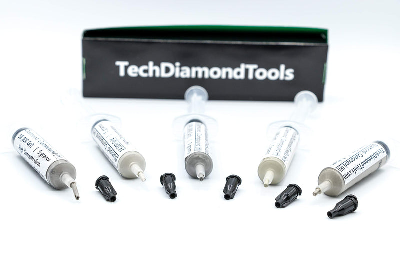 TechDiamondTools Set of 5 Diamond Compound Polishing Paste 5000 8000 14000 50000 100000 Grit for Marble Glass Metal Rock Jewelry Resin Silver Gemstone with High Concentration Diamond Powder USA Made 100000 50000 14000 8000 5000 grit