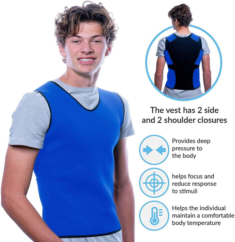 Special Supplies Sensory Compression Vest Deep Pressure Comfort for Autism, Hyperactivity, Mood Processing Disorders, Breathable, Form-Fitting, Kids and Adults (Blue, Large 24x42 inches) Blue Large (Pack of 1)