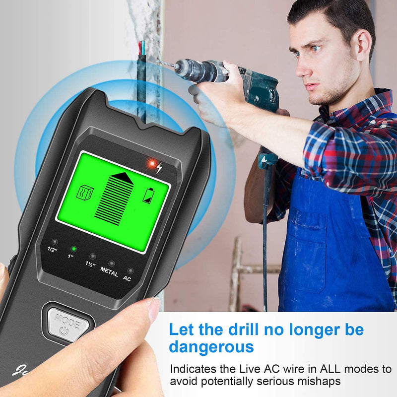 Stud Finder Wall Scanner, 5 in 1 Multifunction Stud Locator with Upgraded Smart Sensor, HD LCD Display and Audio Alarm for The Center and Edge of Metal, Studs, AC Wire, and Pipe Detection Black