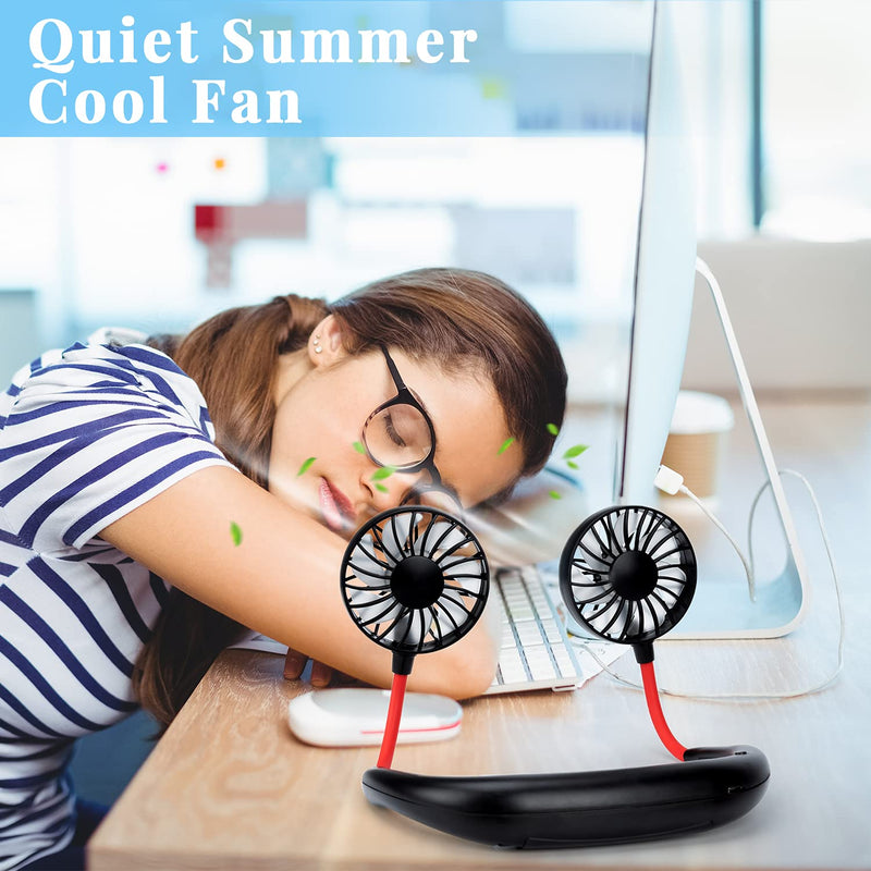 Portable Neck Fan Rechargeable Personal Hand-Free Fan Mini USB Wearable Neckband Sport Fan, 3 Speed Adjustable, 360 Degrees Free Rotation Perfect for Working, Traveling,Office, Reading (Black) Black
