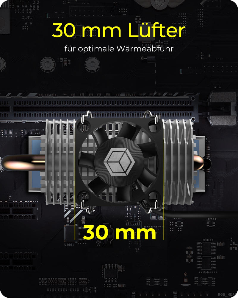 ICY BOX M.2 Heatpipe Cooler with 30 mm Fan Height for M.2 SSD (2280), Aluminum, Silver IB-M2HSF-705 2280 With Fan (Heatpipe)
