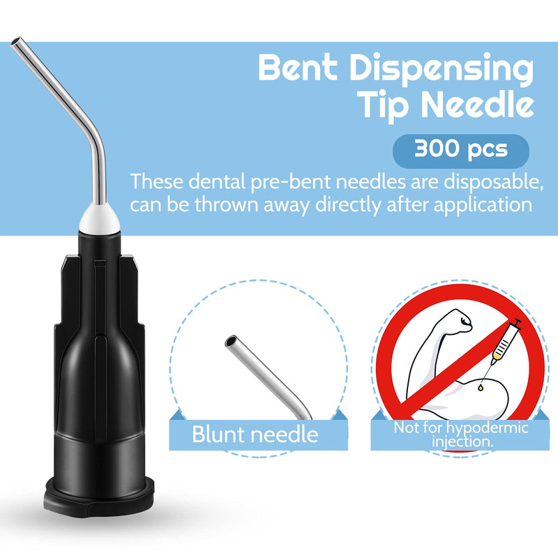 300 Pieces 20 Gauge Bent Dispensing Tips Black Blunt Tip Dispensing Needles Dental Pre Bent Flow Dispensing Needle Tips Disposable Dental Pre Bent Irrigation Needle Tips for Oil or Glue Applicator