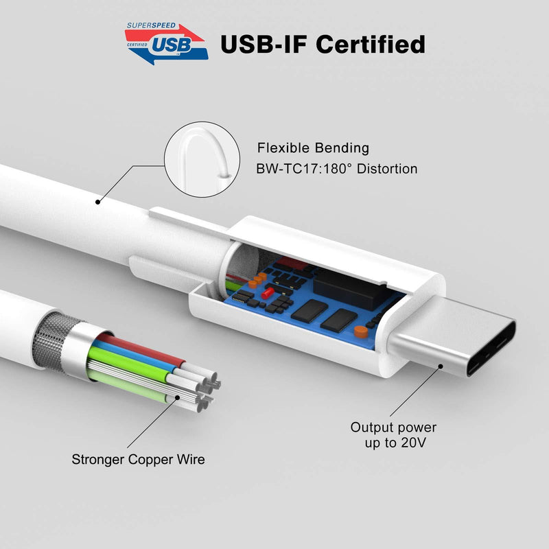 USB C to USB C Charging Cable, Cord Compatible with MacBook Pro, MacBook 12 inch, New MacBook Air, Compatible with 2021/2020/2018 iPad Pro 12.9/11, Pixel 2/3/4 XL, All PD USB C Charger, 6.6ft 1