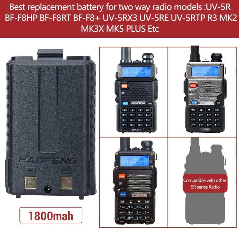 Original Baofeng UV-5R BL-5 1800mAh Battery Rechargeable Support USB Direct Charge for BaoFeng UV-5R,BF-F8HP,UV-5X3,UV-5R Plus,UV-5RE Radios