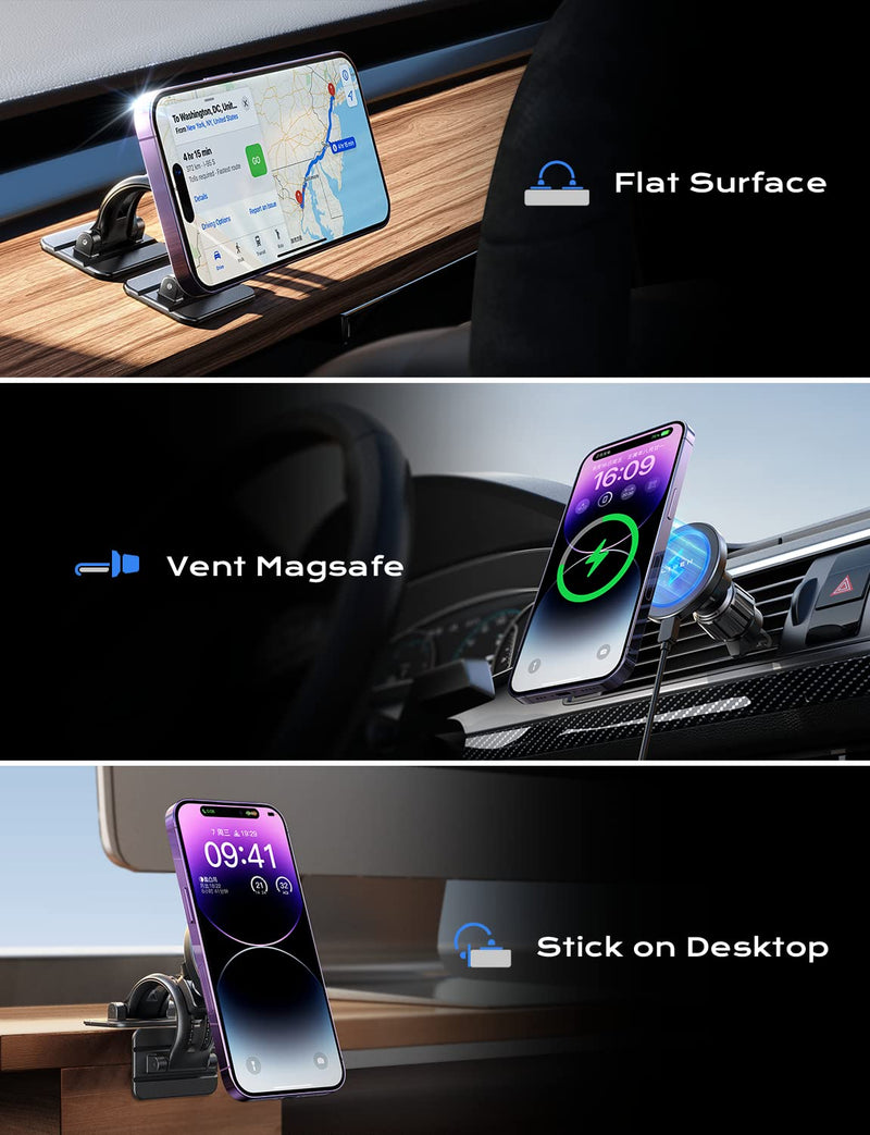 LISEN for Magsafe Car Mount Charger Wireless 15W Car Charger for iPhone [Powerful Magnets] Magnetic Car Phone Holder Mount Wireless Fast Charging for Magsafe Charger Fits iPhone 14 13 12 Magsafe Case