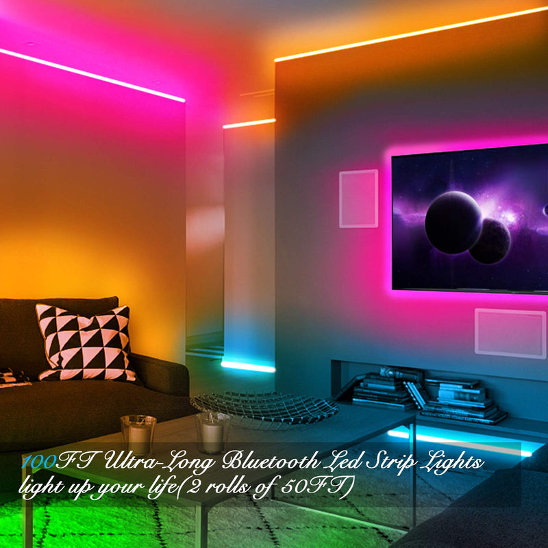 DAYBETTER Led Strip Lights 100ft (2 Rolls of 50ft) Smart Light Strips with App Control Remote, 5050 RGB Led Lights for Bedroom, Music Sync Color Changing Lights for Room Party Multicolor 100.0 Feet