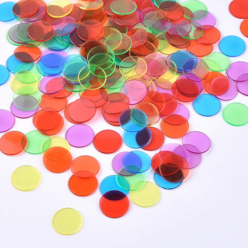 Coopay 900 Pieces Bingo Chips Transparent Color Counting Plastic Math Game Counters Plastic Markers