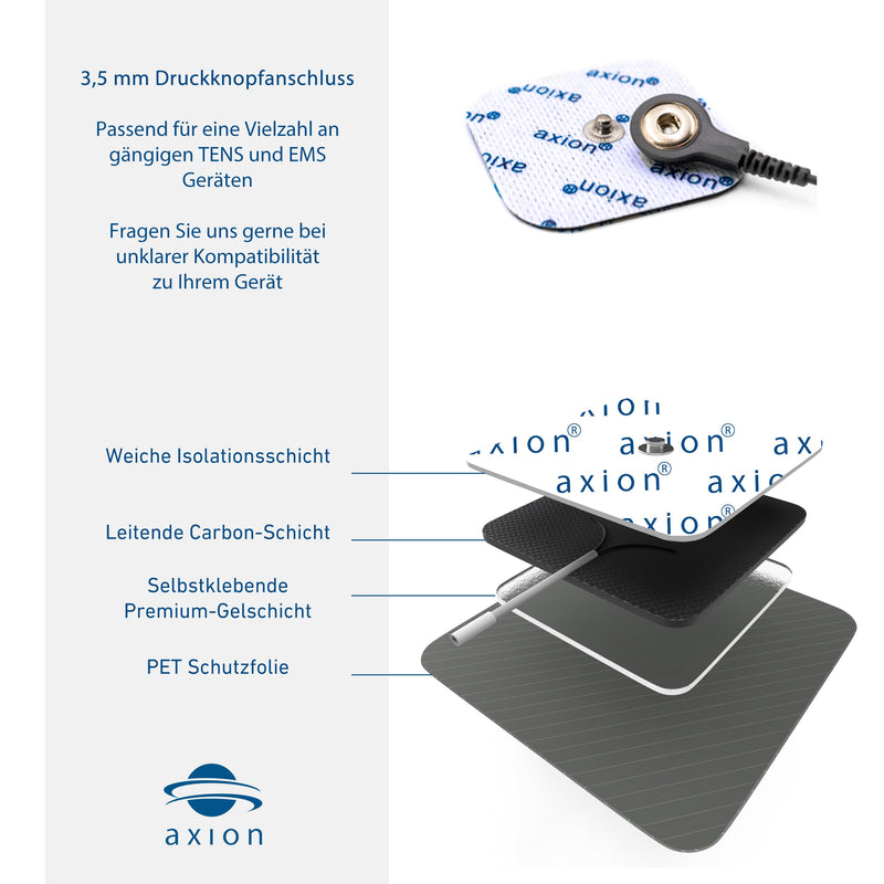 Set of 20 electrodes 5x5 cm - compatible with TENS-EMS devices from Sanitas (like SEM 40.41) & Beurer (like EM 40.41) push button | Reusable Adhesive Electrode Pads | Cert. Medical product from axion