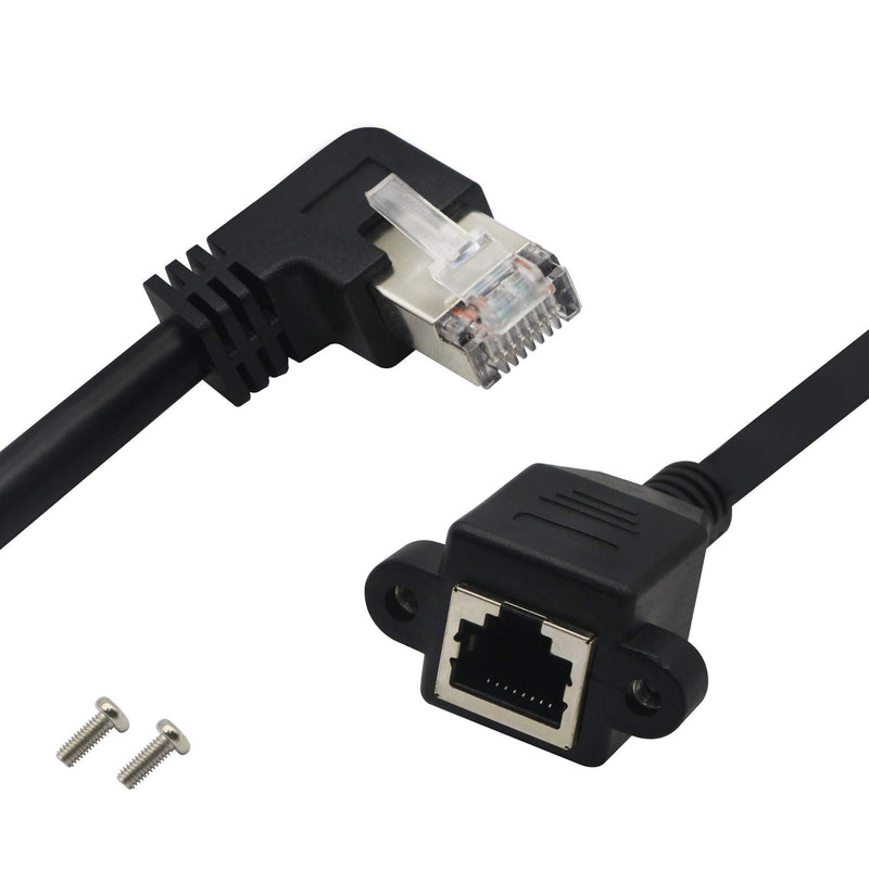 GINTOOYUN Panel Mount RJ45,RJ45 Male to Female 90 Degree Screw Panel Mount CAT6/5e/5 Shielded Network LAN Extender Cord Connector (Angled Right) Angled Right
