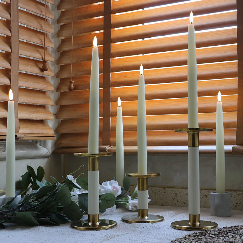 Rhytsing 11.4" Flameless Taper Candles with Timer Function, Battery Operated Dinner Table Long Candlestick Rustic Wax, Warm White LED, 2 Remotes Included - Set of 6 (Ivory) Ivory