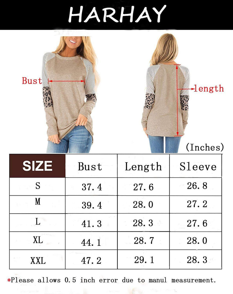 HARHAY Women's Leopard Print Color Block Tunic Round Neck Long Sleeve Shirts Striped Causal Blouses Tops Small 01 Khaki