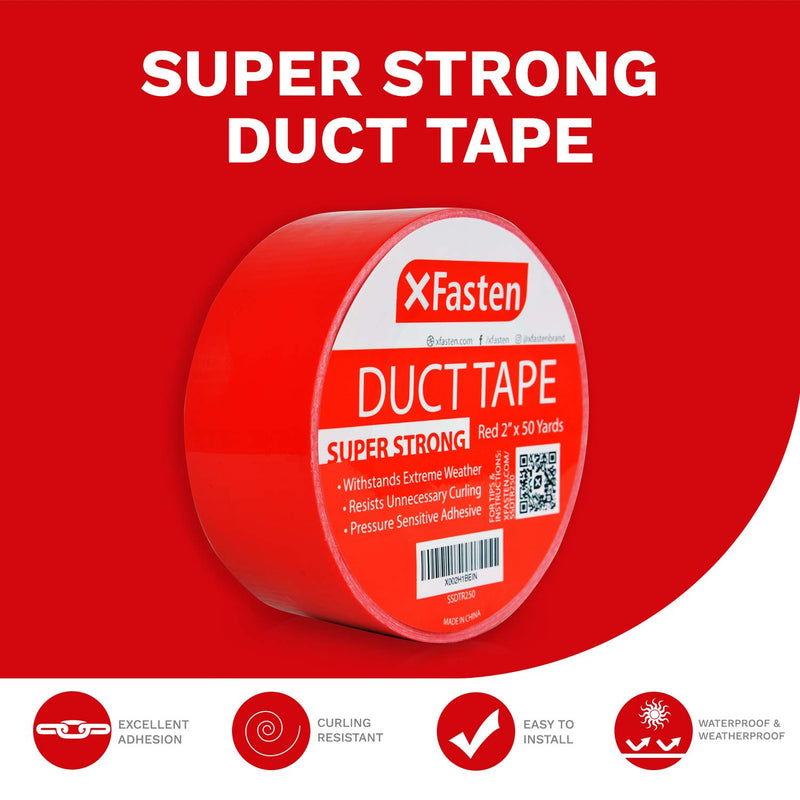 XFasten Super Strong Duct Tape 2 Inches x 50 Yards (Red, 2-Inch by 50-Yards) Red