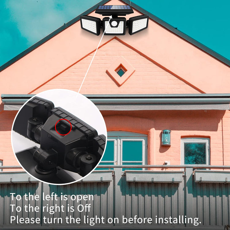 INCX Solar Motion Sensor Lights Outdoor, 3 Heads Security Lights Solar Powered, 118 LED Flood Light Motion Detected Spotlight for Garage Yard Entryways Patio, IP65 Waterproof 1 Pack Black