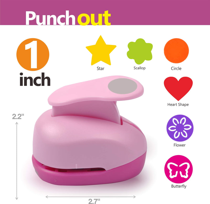 BearBoss 6 Pcs Paper Punch, 1 Inch Craft Hole Punch Handmade Hole Scrapbooking Punches, Different Shape Crafting Designs for Kindergarten Teacher Office Supplies Pink 6 Different Shapes