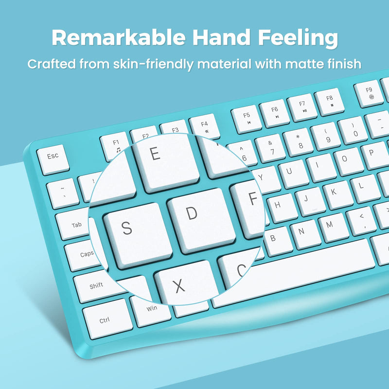 Lovaky Wireless Keyboard, 2.4G Ergonomic Wireless Computer Keyboard, Enlarged Indicator Light, Full Size PC Keyboard with Numeric Keypad for Laptop, Desktop, Surface, Chromebook, Notebook, Sky Blue 1 Pack