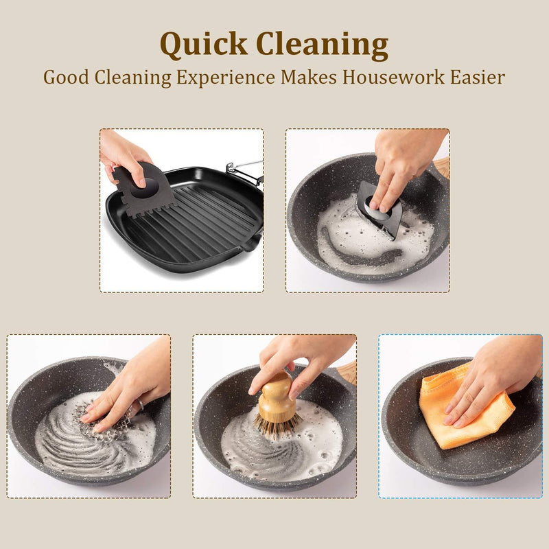 7 Pieces Cast Iron Cleaner Set Include Stainless Steel Chainmail Scrubber with Bamboo Dish Scrub Brush Hot Handle Holder 2 Pan Grill Scrapers Kitchen Towel Wall Hook