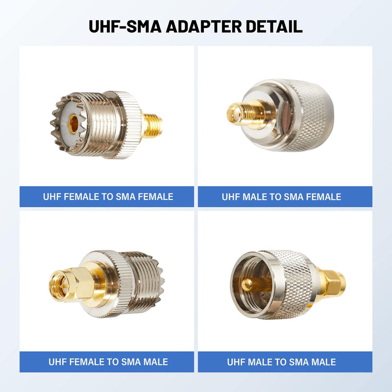 Anina 4pc SMA - UHF FR Coaxial Connector Kit SMA to PL259 SO239 UHF VHF Crimp Coax Adapter for CB Radio/Handheld Ham Radio Antenna/Walkie Talkie/Amateur Radio 4PC UHF to SMA