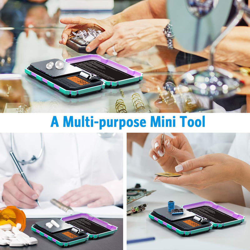 Brifit fine scales 0.01 g, pocket scales 200g/0.01 g, digital pocket scales, gold scales, coin scales, with a 50g stainless steel calibration weight, high-contrast LCD, tare function, auto off function, mint green mint green