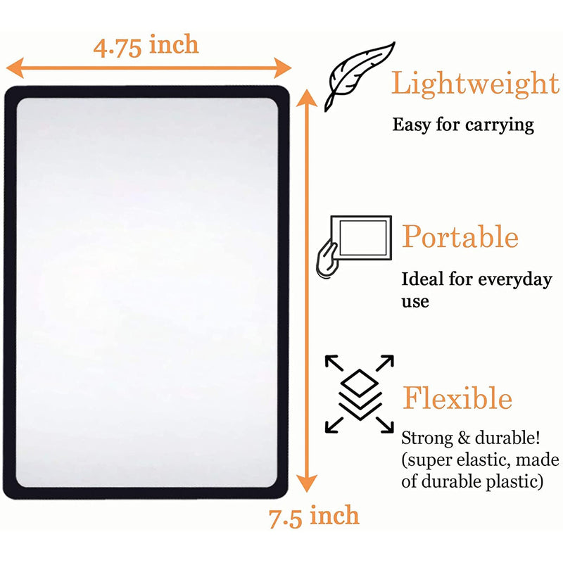 MagDepo Full Page Magnifying Sheet 4.75" x 7" Set -Bonus 2 Bookmark Magnifier with Ruler & 2 Card Magnifier for Reading Books, Magazine, Newspaper & People with Low Vision