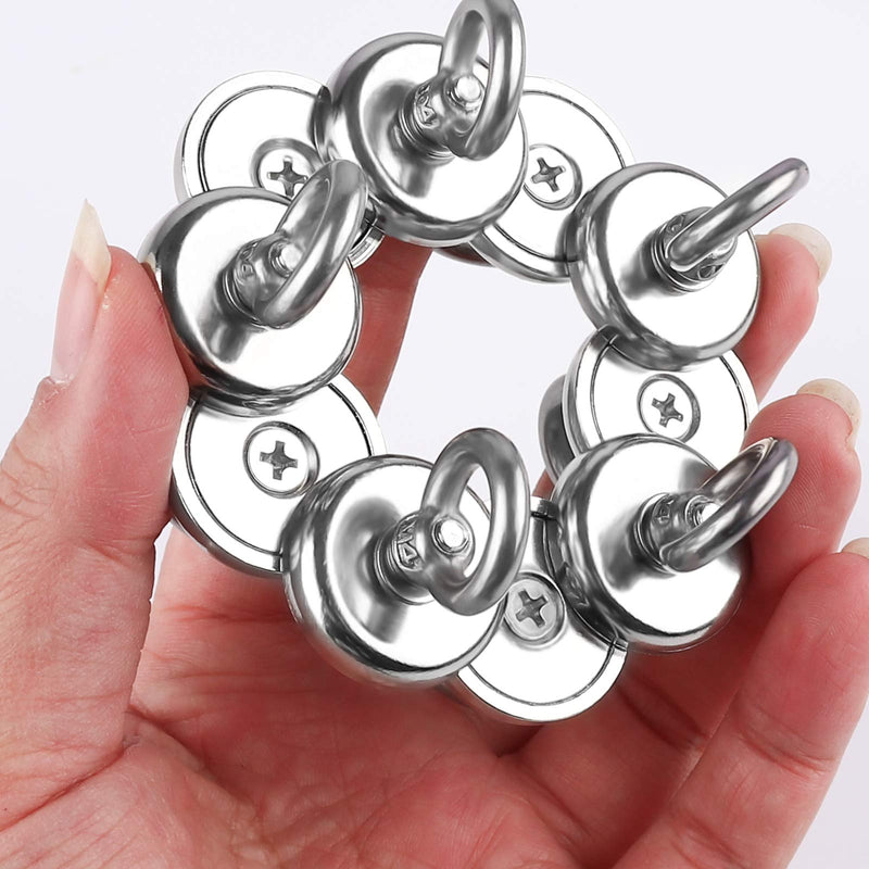 DIYMAG Magnetic Hooks, 40 lbs(18 KG) Pulling Force Rare Earth Magnetic Hooks with Countersunk Hole Eyebolt for Home, Kitchen, Workplace, Office and Garage, Pack of 10, Silver, DIY-NJ25-10P 40lbs Magnetic Hooks