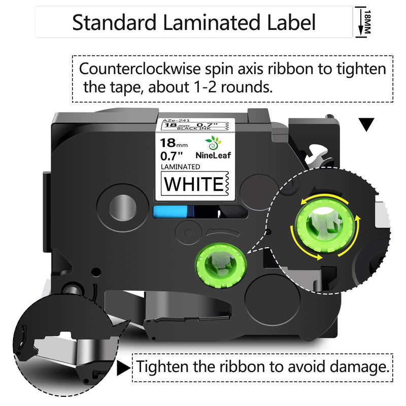 NineLeaf 6 Pack Compatible for Brother Ptouch Label Maker TZ TZe Laminated Tape TZe 241 TZe241 TZ241 TZ 241 Black on White 18mm 3/4 Inch Label Tape Compatible with PTD400 PTD600 PTD400AD PTP710BT