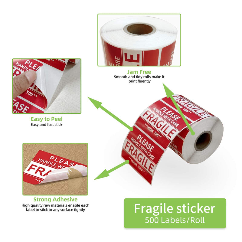 Anylabel 3 x 2 inch Handle with Care Fragile Thank You Warning Packing Shipping Label Stickers Permanent Adhesive (1 Roll, 500 Labels) 1 roll