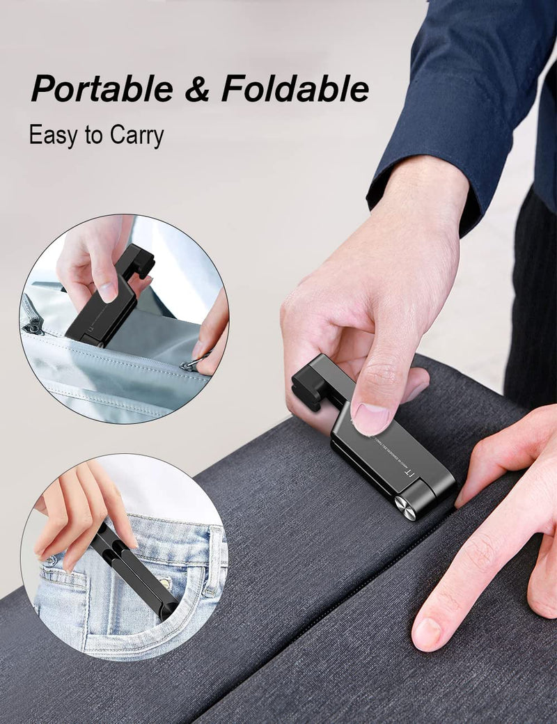 MONEER Cell Phone Stand, Universal Mini Size Portable Aluminum Alloy Foldable Phone Holder for Desk, Compatible with All Mobile Phone, iPhone, iPad Mini, Tablet 4-10.5" Desk Accessories (Black) Black