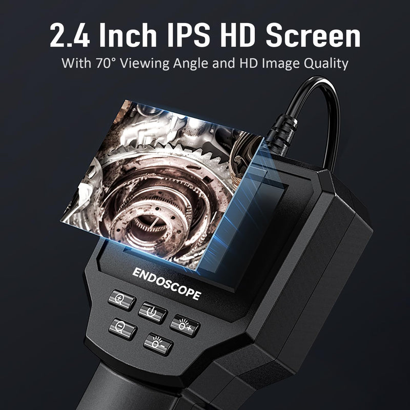 Endoscope camera with light, QIMIC industrial endoscope 1440P HD inspection camera sewer camera pipe camera with 6 LEDs, 2.4" IPS screen IP67 waterproof, semi-rigid cable 16.4FT, 2600mAh battery 5M