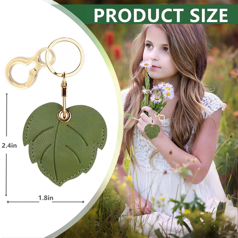 Leather Keychain Holder Case Compatible with Apple AirTag, Cute Protective Air Tag Cover with Keychain Ring, Anti-Scratch Finder GPS Tracker Case for Wallet Keys(Leaf) Leaf
