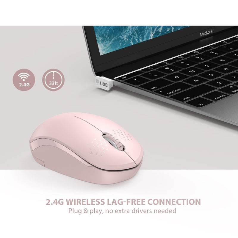 Wireless Mouse, 2.4G Noiseless Mouse with USB Receiver - seenda Portable Computer Mice for PC, Tablet, Laptop, Notebook with Windows System - Pink