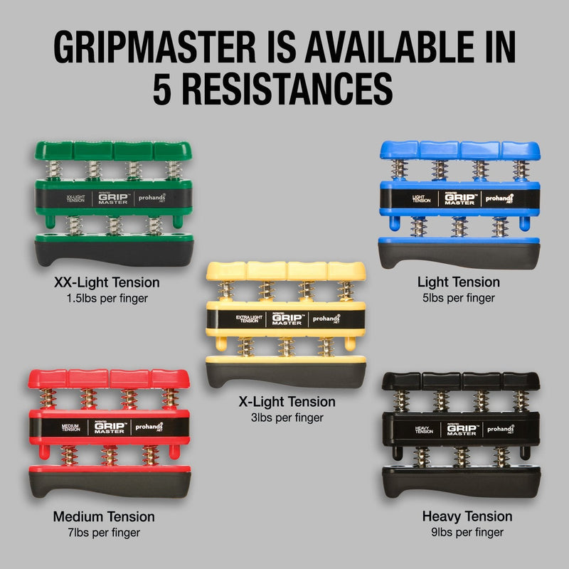 PROHANDS Gripmaster Hand Exerciser, Finger Exerciser (Hand Grip Strengthener), Spring-Loaded, Finger-Piston System, Isolate & Exercise Each Finger 9 lb (Heavy Tension) Black - Gripmaster