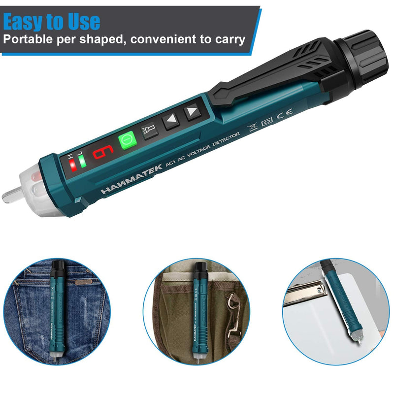 Non-contact voltage tester/phase tester, Hanmatek AC1 current tester continuity tester 12-1000V/48V-1000V, acoustic buzzer and light indicator voltage tester AC1