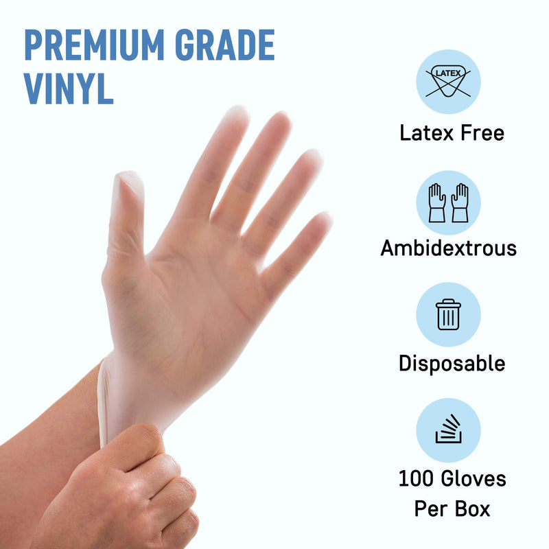 Powder Free Disposable Gloves Medium -100 Pack -Clear Vinyl Medical Exam Gloves Medium (Pack of 100)