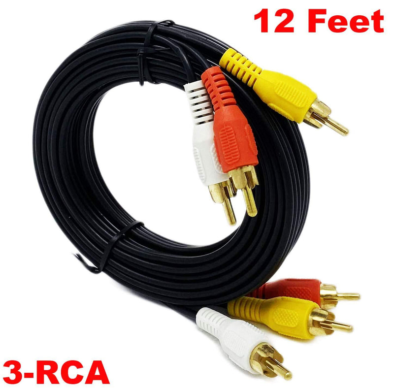 iMBAPrice RCA M/Mx3 Audio/Video Cable Gold Plated - Audio Video RCA Cable (3-RCA - 12 Feet) Black