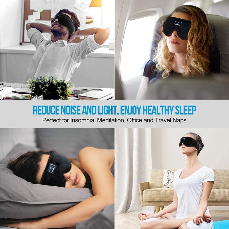 MUSICOZY Sleep Headphones Bluetooth 5.2 Headband Sleeping Headphones Sleep Eye Mask, Wireless Music Earbuds Earphones for Side Sleepers Men Women Air Travel Cool Tech Gadgets Unique Black