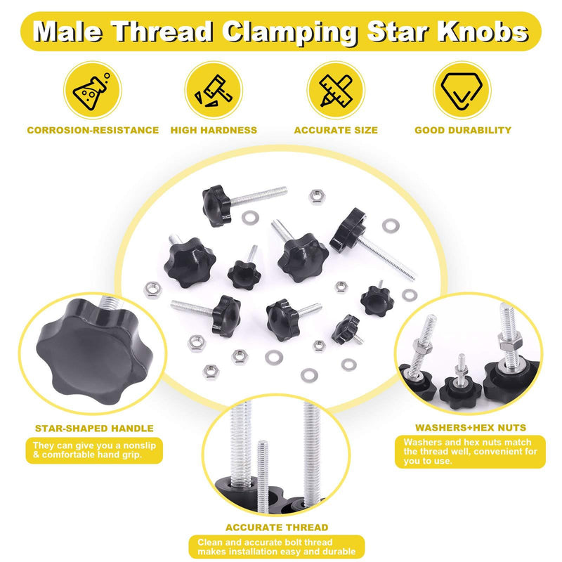 Mardatt 20 Sets M4x30mm Star Knobs Male Thread Clamping Knob Screw Hand Tightening Knob Quick Removal Replacement Parts with 304 Stainless Steel Hex Nuts and Flat Washers M4 x 30mm