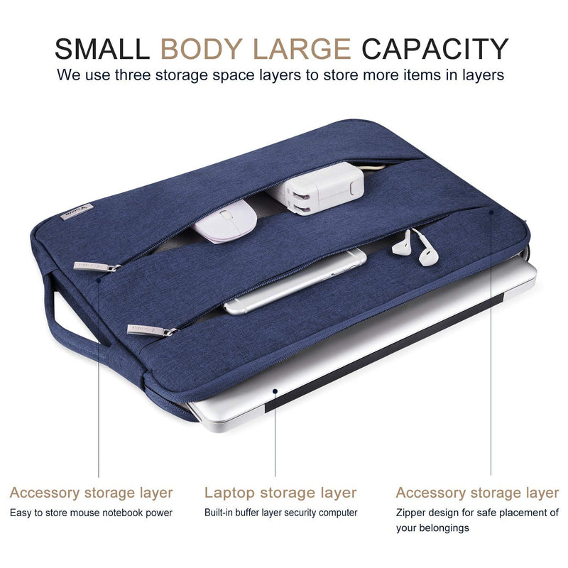 Voova 15.6 14 15 Inch Laptop Sleeve Case with Handle, Waterproof Computer Cover Bag with Pocket Compatible with 2021 MacBook Pro 16/15, Dell Lenovo HP Asus Acer Samsung Chromebook, Blue 14 - 15.6 In & 2019 New Macbook Pro 16