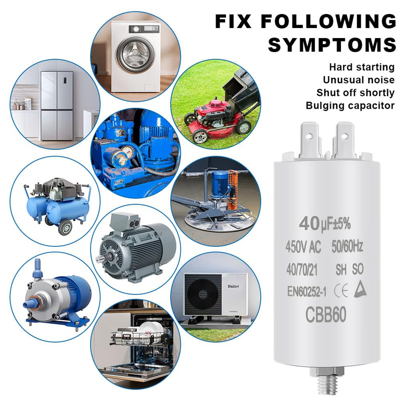 OFFCUP motor capacitor CBB60 starting capacitor 40μF 450V capacitor 40μF 450V CBB60 capacitors plug suitable for electric motors and swimming pool pumps electric motor, 50/60Hz