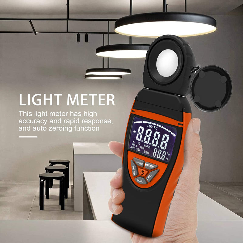 Light Meter HOLDPEAK 8801A Digital Illuminance/Light Meter 270 ° Rotate Sensor Head Range up to 400,000 Lux Data storag Color LCD Screen for Photography Grow Plants