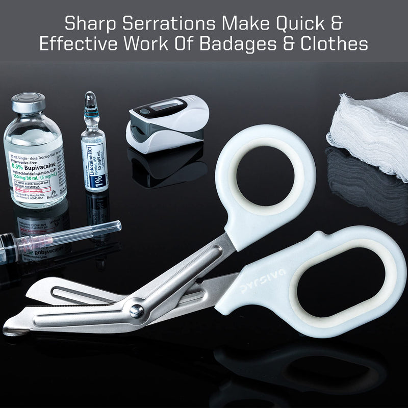 PYRSIVA MEDICAL Emergency Trauma Shears | Medical Scissors | Shears for Physicians, Nurses, EMTs, Paramedics, First-Aid, Vets | Bandage Scissors | Durable, Titanized Blades | Genuine Rubberized Grips Black on Grey