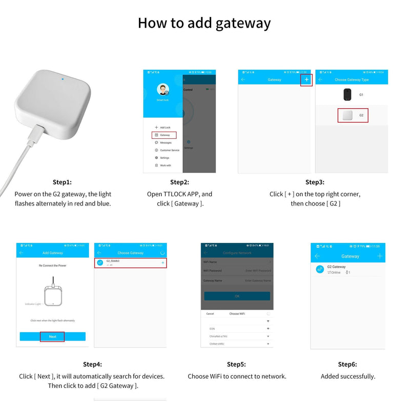 Keyless Entry Electronic Smart Door Lock Smart Gateway/Smart Bridge,Bluetooth Lock Wi-Fi Gateway/CATCHFACE Wi-Fi Hub for TT Lock APP Smart Bluetooth Lock to Reach for Remote Control(G2)