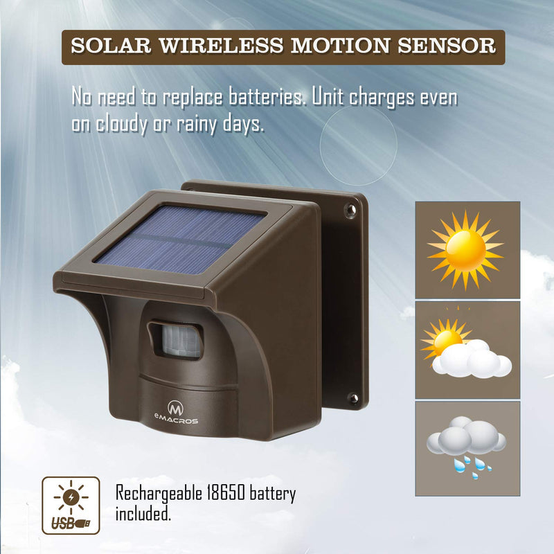 eMACROS Supplemental Driveway Alarms Wireless Outside Solar Sensor 1 sensor